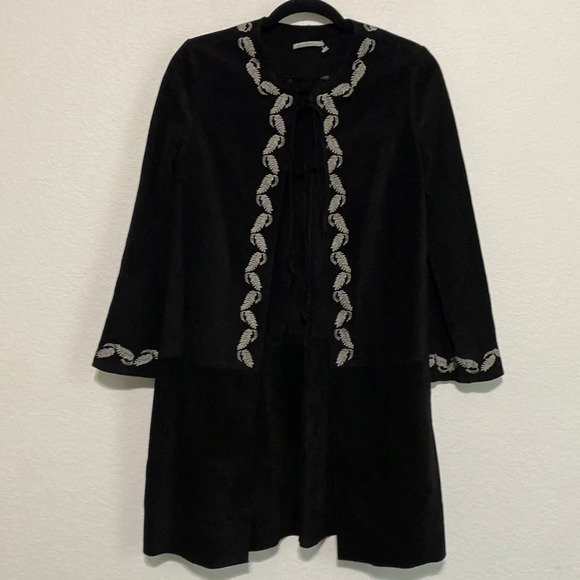 AG Adriano Goldschmied x Alexa Chung The Walker Coat Black Suede Embroidered XS - Picture 2 of 14